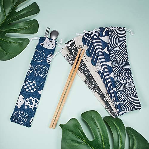 Outus 20 Pcs Straw Carrying Case Chopstick Bag Canvas, Nature Beige