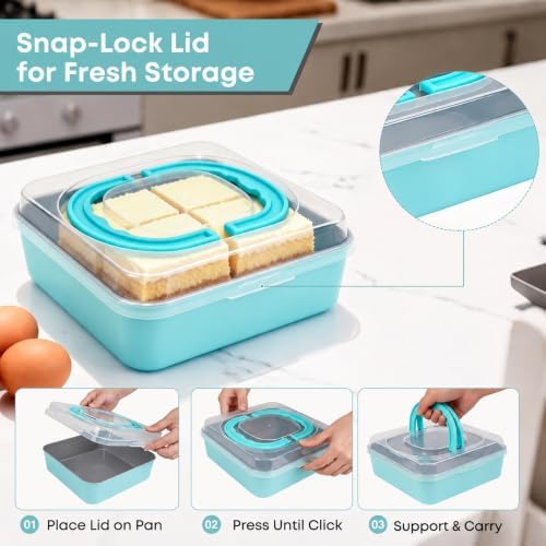 9x9 Square Cake Pan with Lid, Nonstick, Foldable Handle