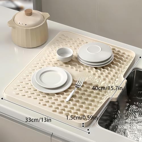 Silicone Dish Drying Mat 13"×15.7" Sloped Drainage White