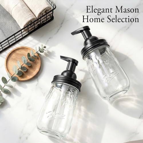 Amolliar 16 Oz Glass Mason Jar Foaming Soap Dispenser, Black, 1 Pack