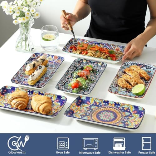 glowworm 10.5 Inch Rectangular Dinner Plates, Ceramic Salad Plates Set