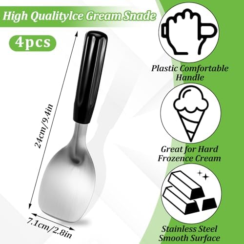 4 Pack Ice Cream Spade Heavy Duty - Stainless Steel Flat Ice Cream