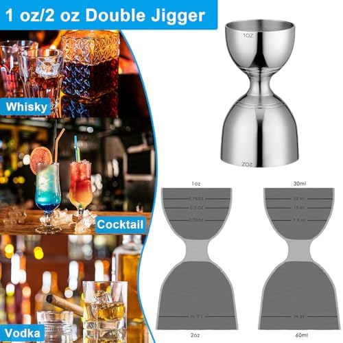 Cocktail Jigger For Bartending,1oz And 2oz Silver Stainless Steel