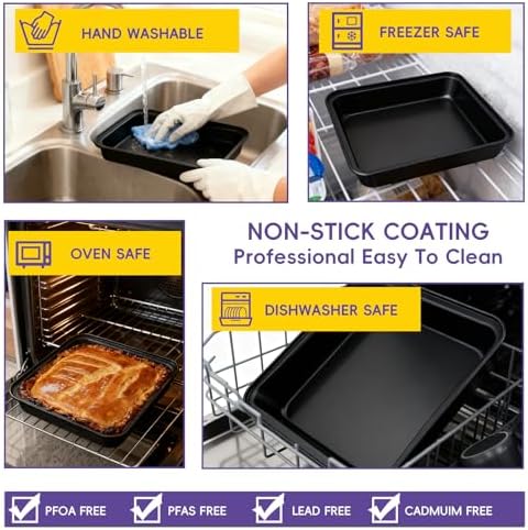 8x8 Non-Stick Square Baking Pan 2PC with Silicone Scraper & Oil Brush