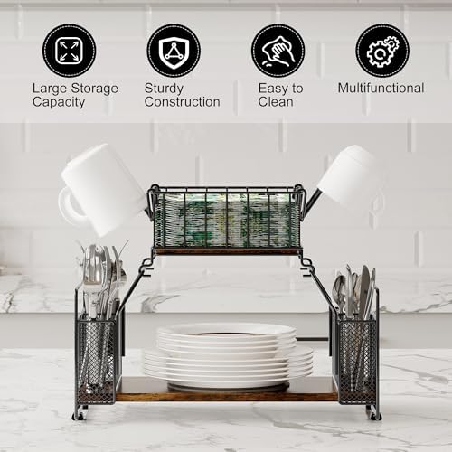 TQVAI Buffet Caddy, 2 Tier Countertop Paper Plate Organizer with