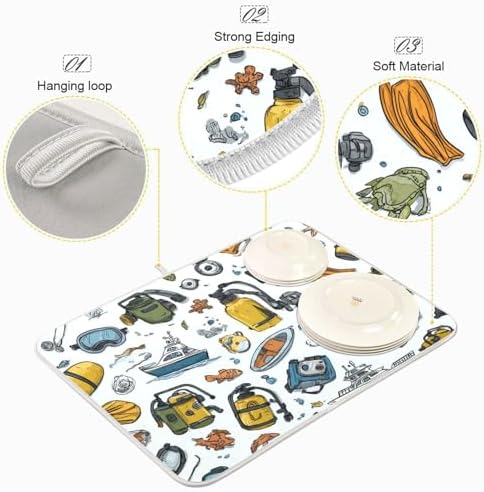 OTVEE Diving Gear Art Dish Drying Mat for Kitchen Counter Absorbent