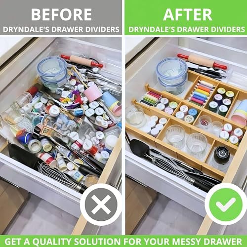 13.7-18.7" Expandable Bamboo Drawer Dividers with Inserts 4-Pack