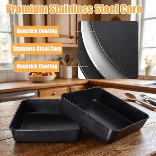 8x8 Baking Pan with Lid 2Pcs Stainless Steel Square Cake Pan for