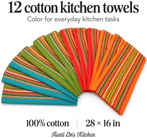 Aunti Em's Kitchen Salsa Stripe Cotton Dish Towels, Multicolor