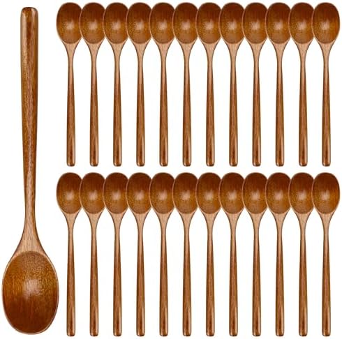 Wooden Spoons for Eating Mixing Stirring, 24 Pieces Long Handle Wooden