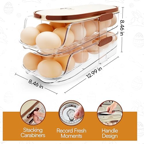 Auto Rolling Egg Holder for Fridge, 2-Tier Gravity-Fed Dispenser
