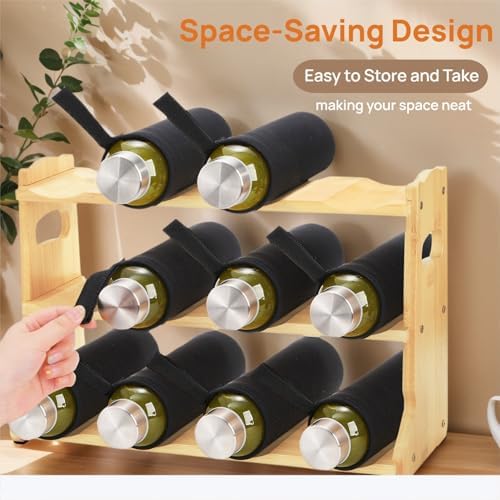 Pumtus Bamboo Water Bottle Organizer, 3-Tier Tumbler Storage Rack, 12