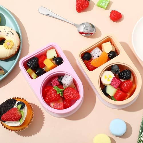 6 Pack Silicone Snack Boxes, 8 oz Dual Compartment, Not Foldable