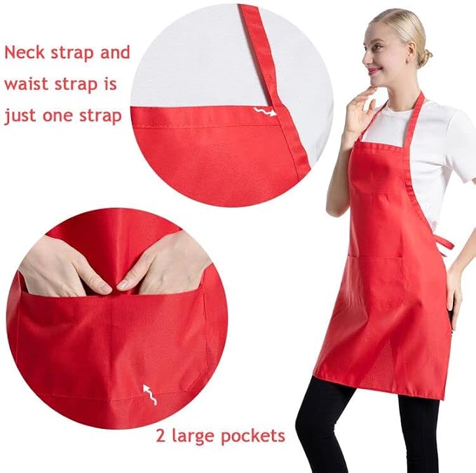 Total 12 PCS Plain Red Bib Apron - Image 4