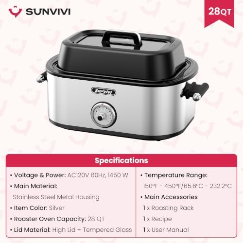 Roaster Oven with Extra Large Visible Glass Lid 28QT