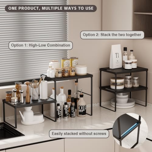 Spicy Shelf Stackable Countertop Spice Rack, 2 Pack, Black