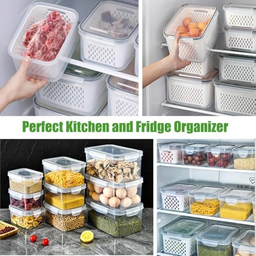 5 Pack Fruit Storage Containers for Fridge with Removable Colander