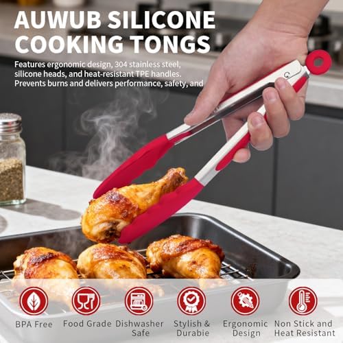 9-Inch Silicone Kitchen Tongs for Grilling