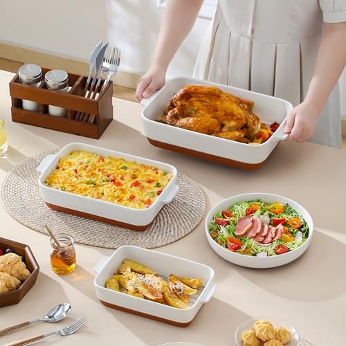 MALACASA Casserole Dishes for Oven with Roasting Racks, Ceramic Baking