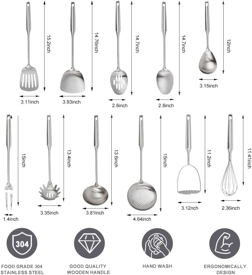 VALESKA 304 Stainless Steel Kitchen Utensils Set(11PCS),Include