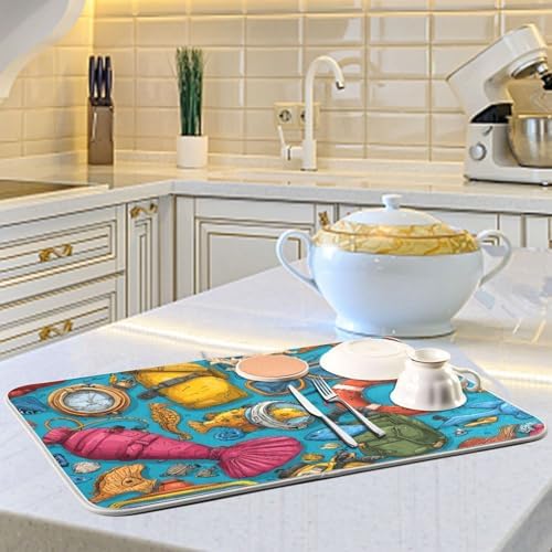 OTVEE Marine Equipment Print Dish Drying Mat for Kitchen Counter