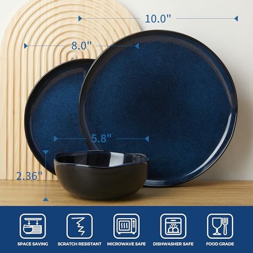 Pokini Stoneware Dinnerware Sets for 8, 24Pcs Ceramic Plates and Bowls Sets