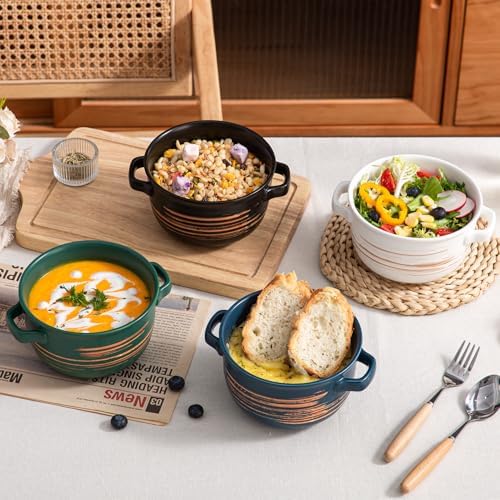 YUN TAO 32oz Large Soup Bowls with Handles, Stoneware Ceramic Deep