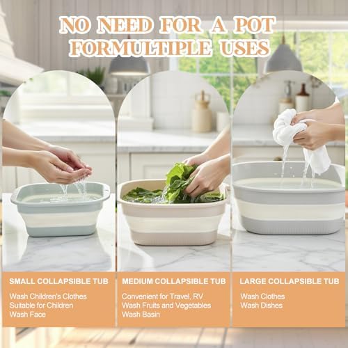 3 Set 8-4-2 Qt Collapsible Colander and Sink Basin
