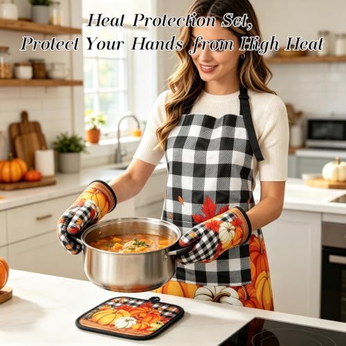 Fall Kitchen Rug Sets, 10Pcs Pumpkin Kitchen Decor and Accessories