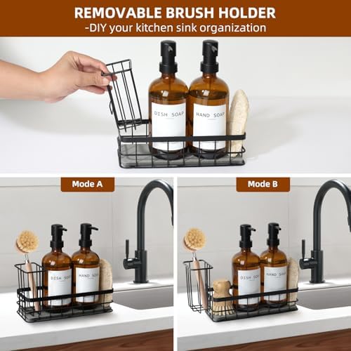 Dish Soap Dispenser Set with Sponge Holder, 16.9 fl oz, Amber
