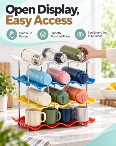 Stackable Wave Cup Storage Rack, Water Bottle Organizer Open Display