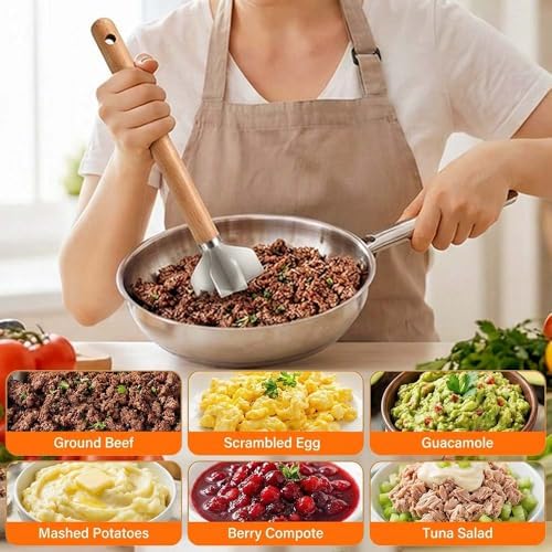 304 Stainless Steel Meat Chopper, 6 Blade Ground Beef Masher with