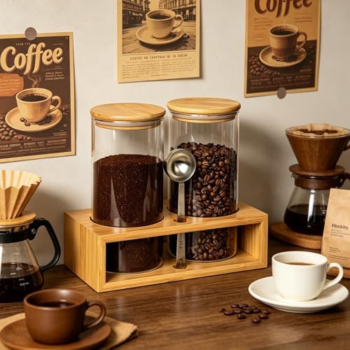 Glass Coffee Containers With Shelf - Coffee Bar Organizer And