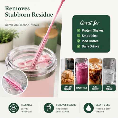 FreshNGo 4-Pack Silicone Straw Cleaner Brush for Tumbler, Pink