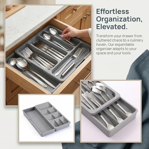 Flexible Silicone Utensil Drawer Organizer, Large Capacity Cutlery