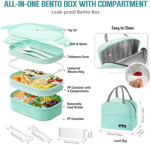 RIKDOKEN Bento Lunch Box, Stackable 2 Layers Containers with