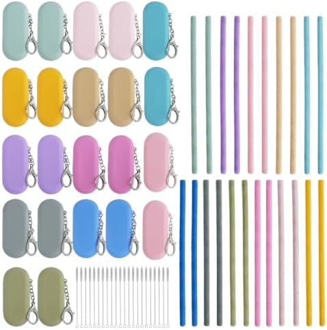 22 Sets Silicone Straws with Keychain Long Cleaning Brush and Carry