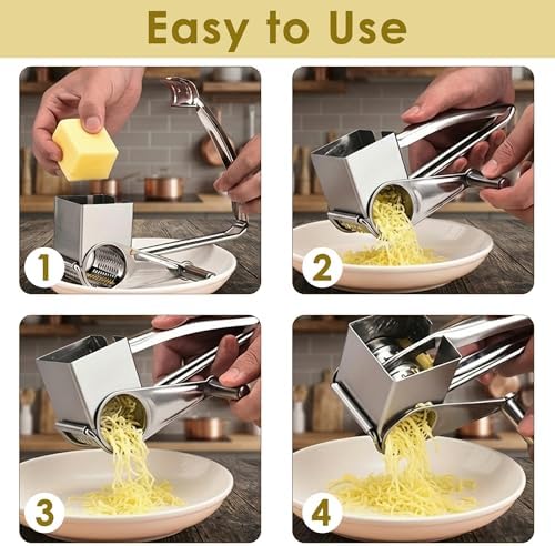 Stainless Steel Rotary Cheese Grater, 4 Drums