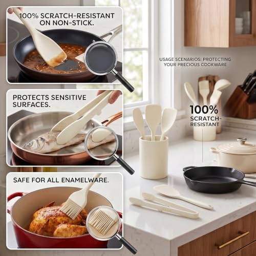 Silicone Spatula Tongs and Basting Brush Set, 3-Piece, White