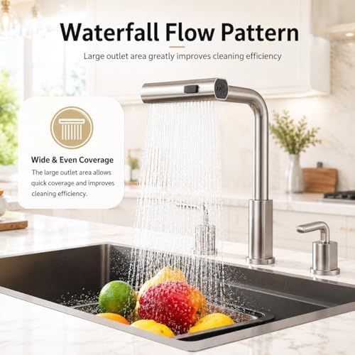 8 Inch Brushed Nickel Kitchen Faucet with Pull Down Sprayer