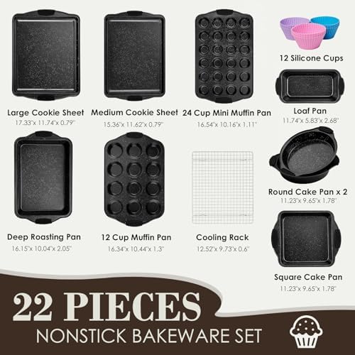 Baking Pans Set Nonstick, Bakeware Sets Stackable with Silicone