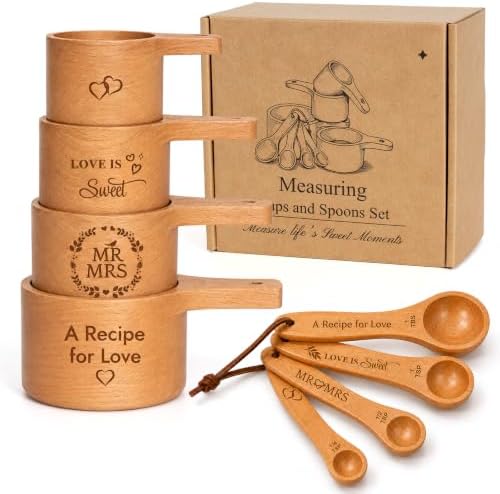 Wedding Gifts for Couple, Mr & Mrs Wooden Measuring Cups and Spoons