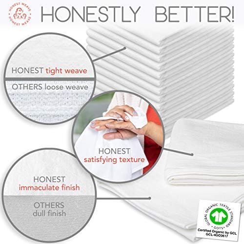 HONEST WEAVE Organic Cotton Flour Sack Towels, White, 12-Pack, 27x27