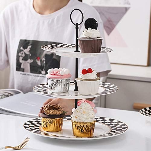Porlien Checker Pattern 3 Tier Cake Stand for Desserts, Cupcakes
