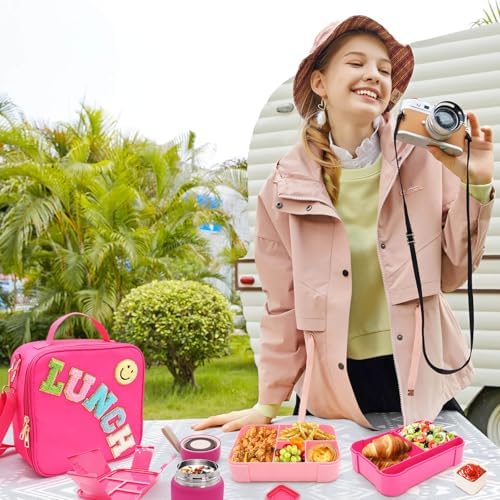 PainZieteg Lunch Box for Girls with 10oz Thermo 6 Compartment Bento