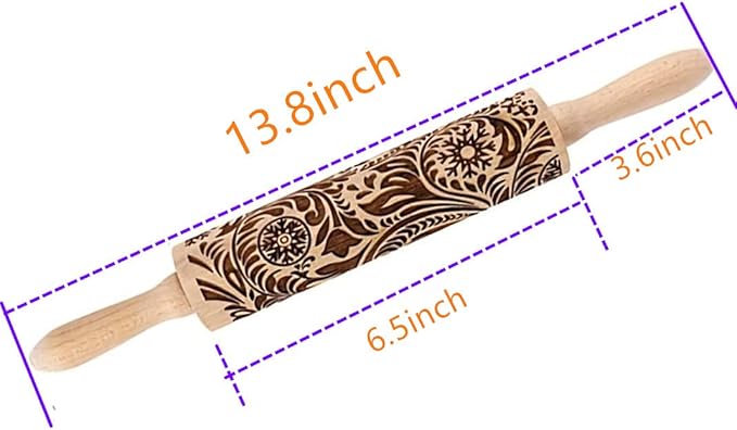 MIZORLIE 14.9"Paisley Engraved Embossed Rolling Pin, Christmas Snowflake Flower - Image 3