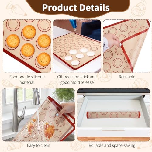 4 Silicone Baking Mats, Non-Stick Reusable Food Grade Baking Mats Oven