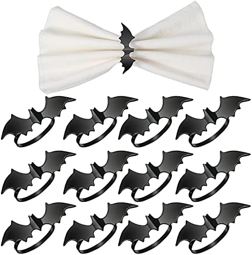 CHENGU 12 Pcs Halloween Bat Napkin Rings, Black Metal Alloy Napkin