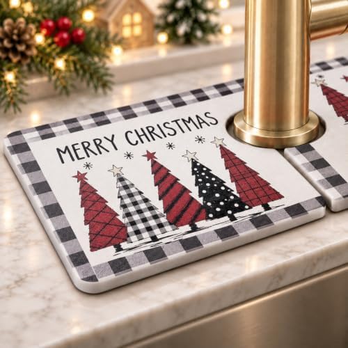Irenare Christmas Faucet Mat for Kitchen Sink, 23.6" x 3.9", Xmas Tree