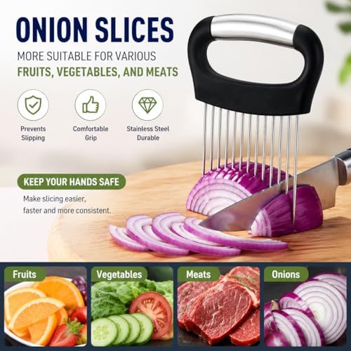 304 Stainless Steel Onion Holder Slicer, Food Slicing Assistant Tool